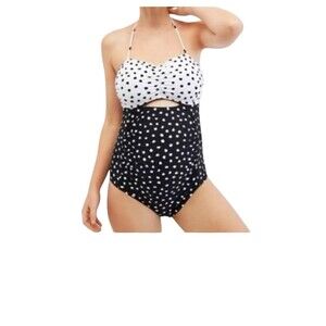 Motherhood Maternity Beach Bump One Piece Halter Swimsuit Size L NWT